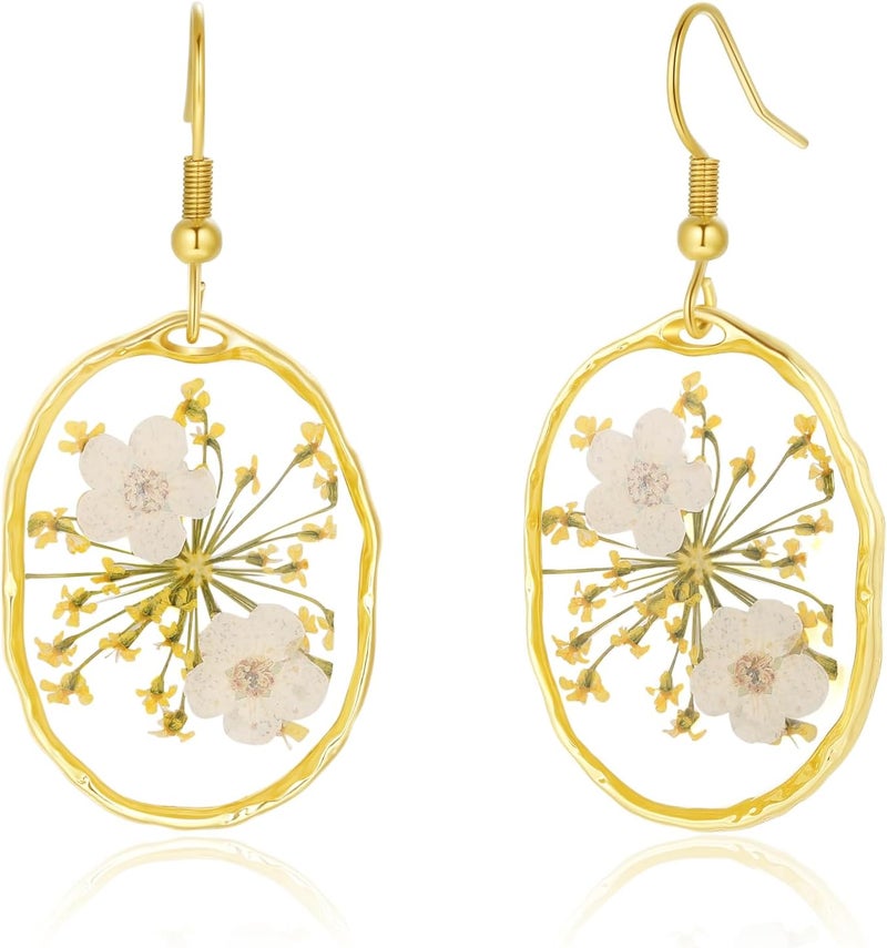 AUNTESIGN Store Forget-Me-Not and Queen Anne's Lace Pressed Wildflower Earrings | Pressed Flower Earrings | Handmade Drop and Dangle Earrings | Gift for Woman - Image 1